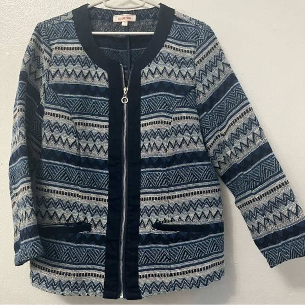 Unique Vintage Le Grenier Patterned Zip Up Jacket With Pockets